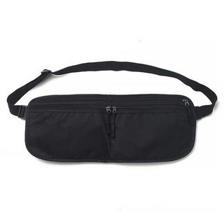 M.E 多功能RFID防消磁可折疊雙用腰包/斜背貼身小包/護照包 黑色 尼龍材質, 1個, 19~38 x 15cm