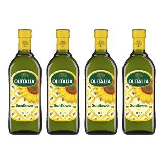 OLITALIA 奧利塔 頂級葵花油, 義大利原裝進口, 品質安全的食用油, 不飽和脂肪酸88%, 中高溫烹調適用, 1L, 4瓶