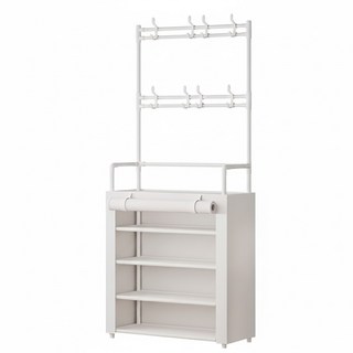 SHCJ 生活采家 落地型一體組合衣帽鞋架 含白布套 80 x 26 x 172cm, 白色, 1組