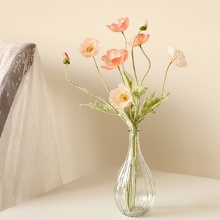 The Flower Market 頂級仿真罌粟花 + 水滴型花瓶, 珊瑚粉色, 1組