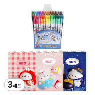 동아연필 빼꼼 향기나는 사인펜 24색 + 몰랑이두툼종합장 3p 세트, 혼합색상, 랜덤발송(종합장), 3세트