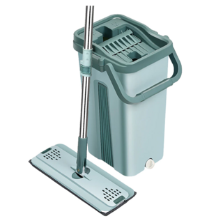 BQ008 雙折式平板拖把, 拖把(128cm) + 桶子(22 x 42 x 24cm) + 拖布x2, 1組