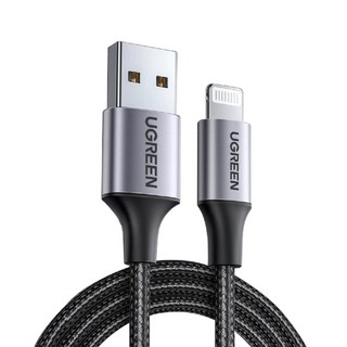UGREEN 綠聯 iPhone充電線 Lightning對USB連接線 快充 金屬編織版, 1m, 深空灰, 1條