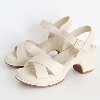 DG.N 女款超輕量舒適氣墊綁帶基本系列厚底高跟涼鞋, 230, 米色