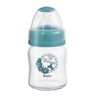 Basilic 貝喜力克 防脹氣玻璃寬口小奶瓶, 120ml/4oz, 適用於初生兒, 食品接觸用, 1個, 顏色隨機