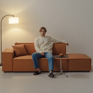 퍼리든 네스트 가죽 3인용 쇼파 우형 + 쿠션 + 스툴 세트 방문설치, 카멜