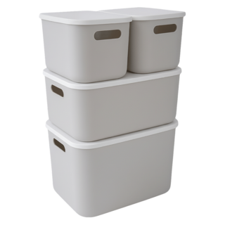 FAmILyLIFE 生活 撞色系可疊加附蓋收納盒組, 低調灰, 1組