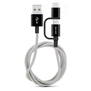 Cor 2 合 1 USB A 轉 C 型微型 5 針多 PD 快速充電電纜 1m, 灰色, 1個