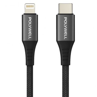 POLYWELL 寶利威爾 PD快充傳輸線 USB Type-C-Lightning PW15-W45-M152, 2m, 黑灰色, 1條