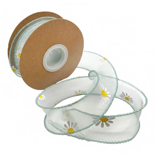 MAKE&HOBBY 雛菊雪紡歐根紗包裝緞帶, 1個, 9m, 淺綠色