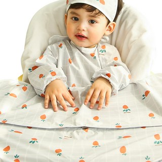 Baby Claw 嬰兒食品防水圍兜長袖拉鍊型, 胡蘿蔔灰, 1件, 1個