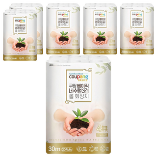 Coupang Basics Natural 3層天然紙漿捲筒衛生紙, 30m, 30捲, 6袋