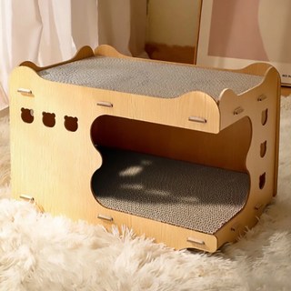 FOSO 可堆疊木屋貓抓窩 瓦楞紙貓抓板 貓咪休息玩耍空間, 單色, 1組, 45 x 28 x 30cm