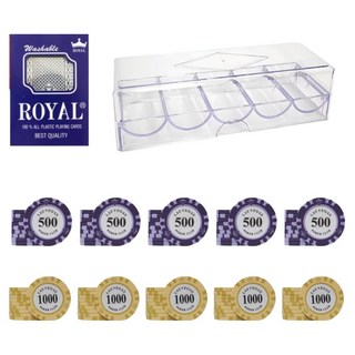 Dasadotcom 拉斯維加斯撲克籌碼 A2 100入 + 壓克力盒 + 皇家卡牌組, 1套, 混合顏色