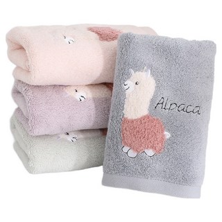 星紅織品 可愛羊駝純棉毛巾 4條 Set 33x73 公分, 紫色 + 灰色 + 綠色 + 粉色, 1組