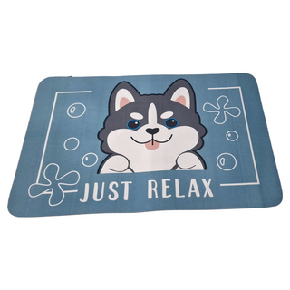 吸水浴室防滑腳踏墊 Set, 60 x 40cm, 藍底 哈士奇, 2個