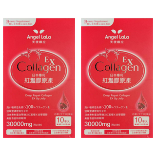 Angel LaLa 天使娜拉 EX紅灩蛋白聚醣膠原凍 日本專利成分 高濃度PO.OG膠原, 20g, 10條, 2盒