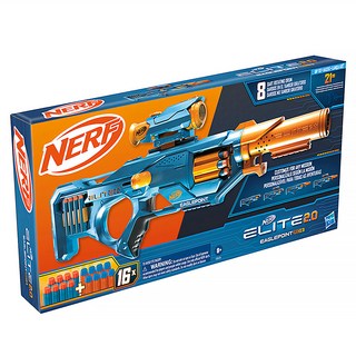 孩之寶 NERF 樂活打擊 菁英系列 鷹眼突擊 RD-8 射擊器，配備可拆卸瞄準鏡和槍管，8發強力彈鼓，附帶16發彈鏢, 1盒