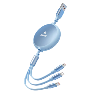 biaze 畢亞茲 伸縮三合一快充傳輸線, 100W超級快充, 適用於安卓/蘋果/Type-C, 1.2m, 清新藍, 1條