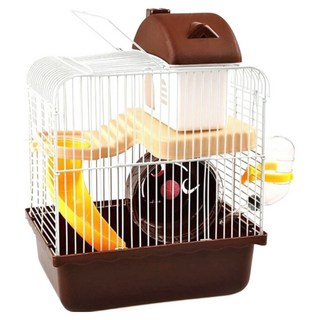 雙層鼠籠小城堡, 23*17*30CM, 配備小窩、滾輪、滑梯、飲水器、碗, 咖啡色, 1個