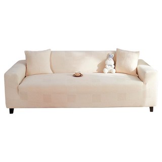 好物良品 輕奢格紋系列 雙人座 防貓抓系列高彈力立體提花彈力沙發罩 附抱枕套 + 泡棉條, 米白色