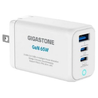 GIGASTONE 立達 65W GaN氮化鎵三孔USB-C快充充電器 支援iPhone16/筆電快充/MacBook充電頭PD-7656, 1個, 白色