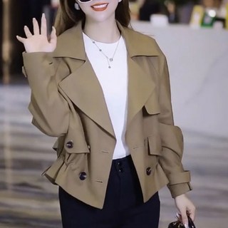 Goodif 女士抽繩雙排釦短版風衣外套