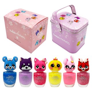 Twomini Friends 水性指甲油錫盒套組, Twinkle Pink（貓），Lemon Yellow（小雞），Lavender（小狗），Peach Pink（兔子），Twinkle Blue（倉鼠），Twinkled（狐狸）, 1組