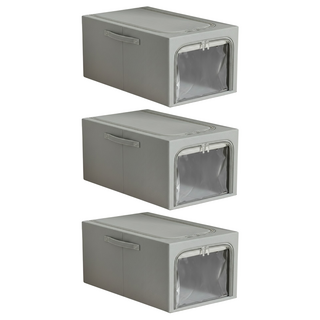 日本 FOREVER 防潮衣物牛仔褲拉鍊收納箱/防潮大容量儲物盒 附把手 49L, 深灰色, 3個