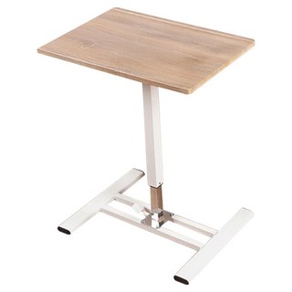 可移動坐站兩用氣壓式升降便利桌 角度可調 薄型隱藏輪 適用於床邊桌/電腦書桌/邊桌, 淺木紋