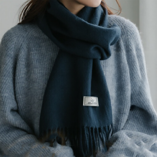 MASCLUB 保暖圍巾 單色款 100%壓克力 防羊毛材質 柔軟溫暖, 180 x 30cm, 海軍藍