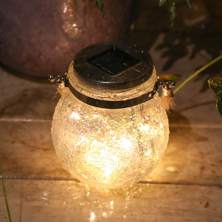 太陽能LED串燈 裂紋造型 玻璃燈串 防水設計 天黑自動亮燈 2V太陽能板 600ma電池 長14x寬11.5cm, 暖光, 1個