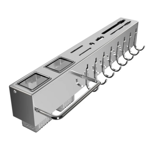 Cooksy 免釘壁掛式不鏽鋼刀架 50cm刀具架 刀具筷子收納架 雙筷筒 + 8掛鉤 + 掛桿架 50 x 7.4 x 5.5cm, 1個, 銀色