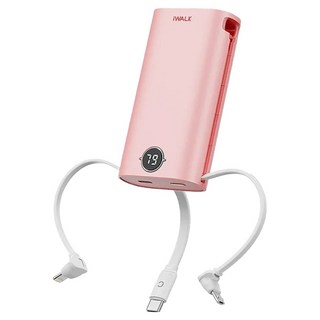 Iwalk 小魷魚 自帶線行動電源 PD快充 電量顯示 智能溫控 支援一對三, DBL10000S, 輕盈粉