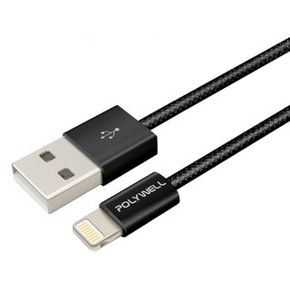 POLYWELL 寶利威爾 USB To Lightning PD編織快充線 3A PW15-W45-M914, 2m, 黑色, 1條
