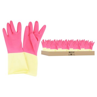 賜您好 家庭用乳膠手套 天然乳膠 台灣製造 雙色手套 止滑 柔軟耐用 彈性佳, L, 桃紅色 + 乳白色, 12雙