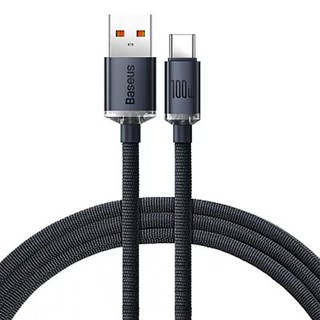 Baseus 倍思 晶耀系列 快充數據充電線 USB-Type C接孔, 2m, 黑色, 1條