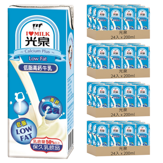 光泉 低脂高鈣牛乳, 200ml, 96入