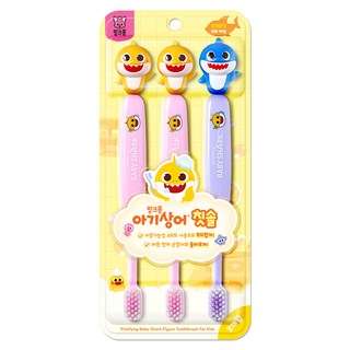 碰碰狐鯊魚寶寶公仔牙刷 第2階段(3~5歲) 3入組, 1組, 混色