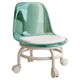 萬向輪矮凳 椅背款 PU皮 壓克力+PP材質, 透綠色, 1個