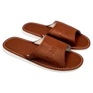 SMILE 真皮室內拖鞋 - 頭層牛皮 防滑 舒適透氣 加厚橡膠大底, 29, 淺棕, 1雙