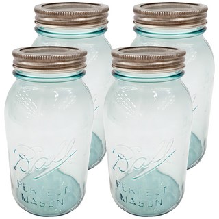 Ball 梅森 窄口珍藏水藍玻璃罐 Set 4入, 946ml, 1組