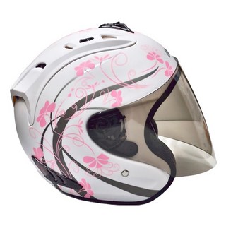 R3A6全罩式安全帽 含一層護目鏡, 白粉花色