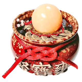 養慧軒 鶯歌陶瓷聚寶盆 + 招財圓球 + 五帝錢 + 五行水晶碎石, 混和顏色