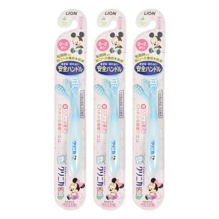 LION 獅王 米奇米妮 彈力嬰幼兒牙刷 軟毛 0-2歲適用, 顏色隨機, 1入, 3支