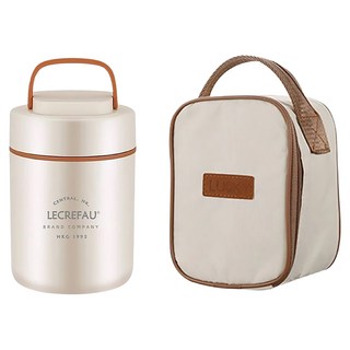 LECREFAU 美味時光保溫湯罐 附餐具 + 餐袋, 米白色 款式隨機, 1組