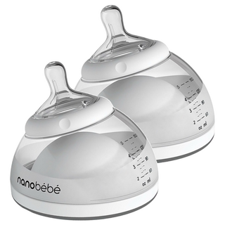 Nanobébé 母乳奶瓶套裝 360°雙重防脹氣設計 母乳實感奶嘴, 太空灰, 150ml, 2個