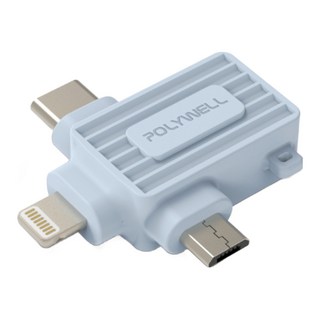 POLYWELL 寶利威爾 USB三合一OTG轉接頭 Lightning Type-C Micro-B, PW15-T65-0510, 藍色, 1個