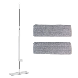 免手洗超細纖維平板拖把組 1桿2布, 36 x 11 x 124cm, 1組
