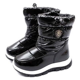 女童款亮面盾牌布貼保暖雪靴 BW070